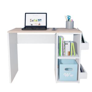 Escritorio Harvey Wonder Wood Muebleria con 2 compartimientos y 2 portalibros Blanco/Natural