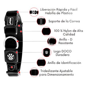 Collar  Para Perro Doco Nylon Ajustable Signature Talla Xl Negro 3.8 X 51-78Cm