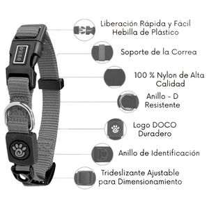 Collar  Para Perro Doco Nylon Ajustable Signature Talla L Plomo 2.5 X 45-68Cm