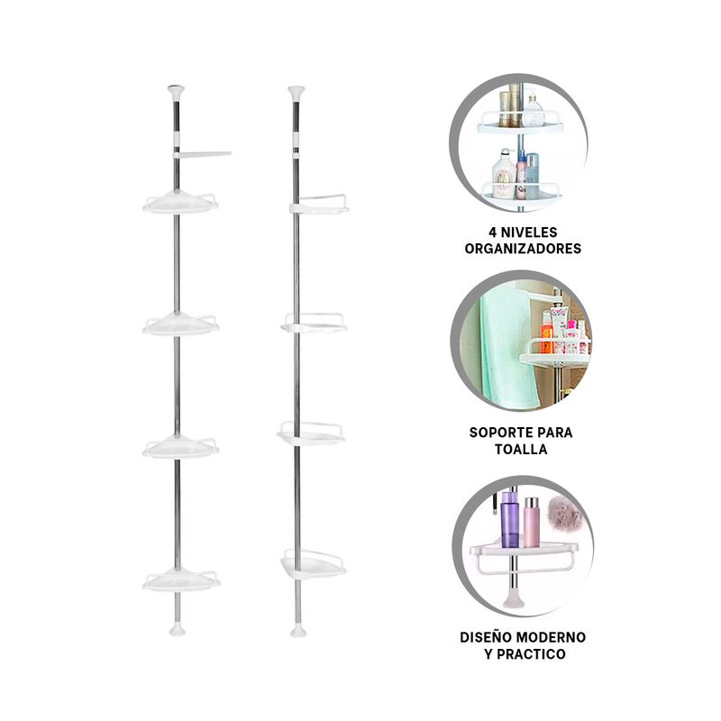 Organizador de ducha esquinero de 4 niveles, a prueba de óxido, organizador  de ducha de plástico para baño, bañera, plato de ducha, accesorios de