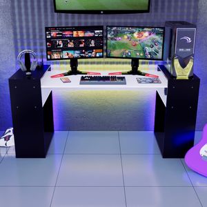 Escritorio Gamer NR 04 180cm Movenda Negro con Blanco