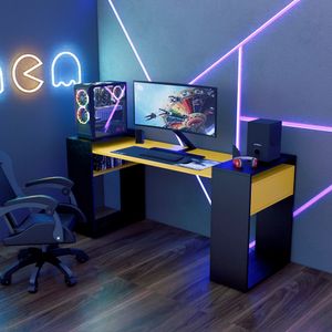 Escritorio Gamer NR 04 180cm Movenda Negro con Amarillo