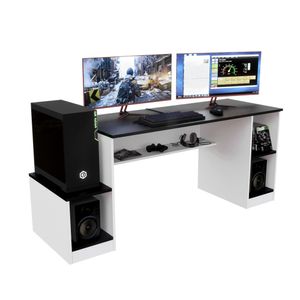 Escritorio Gamer NR 05 180cm Movenda Negro con Blanco