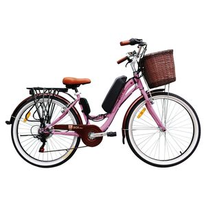 Bicicleta Eléctrica Modelo Vintage Romántica Aro 26 - Rosado