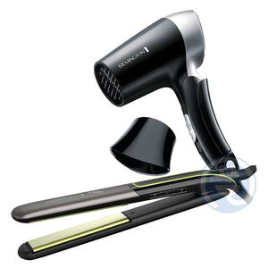 Combo Remington Alisadora Shine Therapy S12A y Secador Plegable D2400