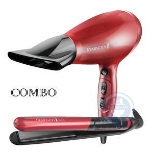 Combo Remington Silk Profesional Alisadora S9600 y Secador AC9096 Rojo