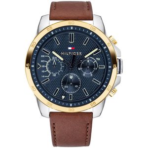 Reloj Tommy Hilfiger Decker 1791561 Multifuncional Correa de Cuero Marrón Dorado Azul