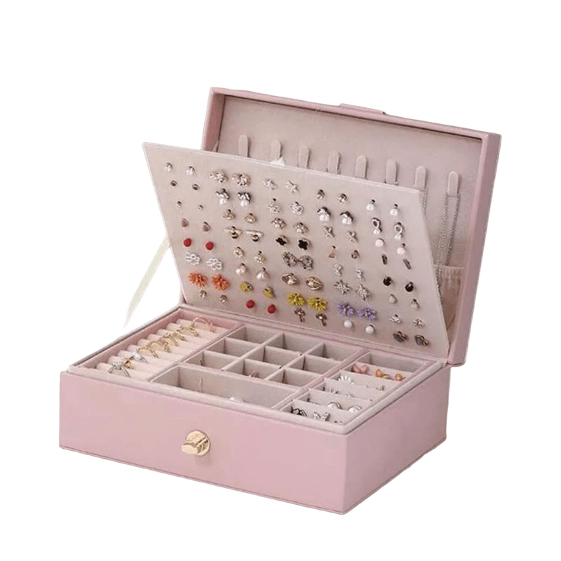 Joyero organizador de aretes y caja de anillos 2 en 1, joyeros para niñas y  mujeres, organizador de anillos con tapa desmontable, apilable (color 