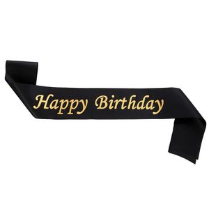 Banda Cumpleaños Happy Birthday Negro con Dorado