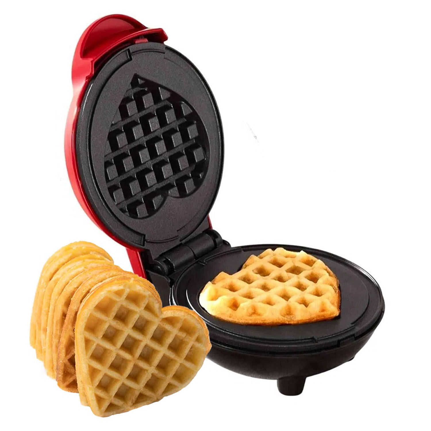Waflera Placa de corazones, parrilla de acero antiadherente para waffles,  con control de tostado, 5 waffles en forma de corazón.