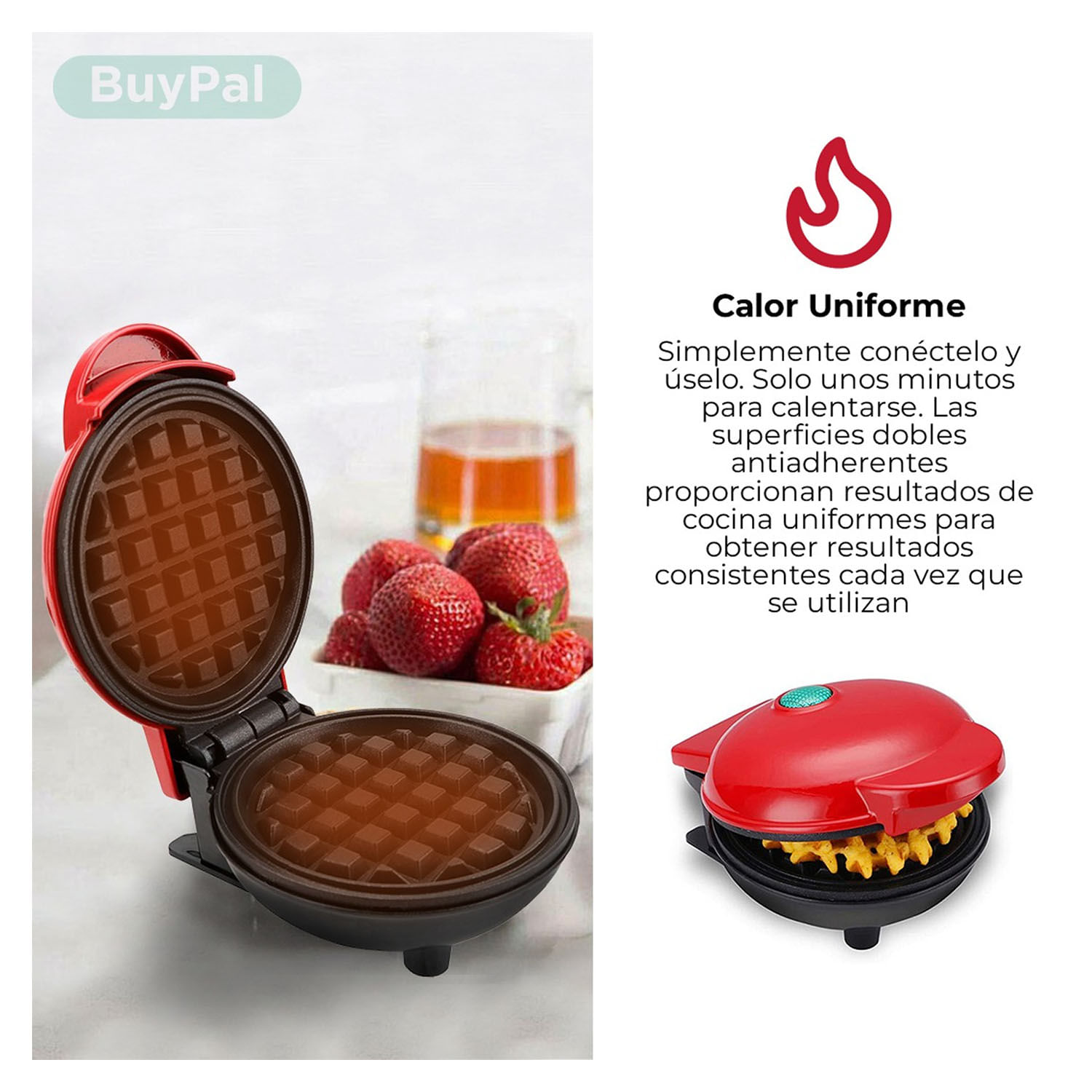 MINI WAFFLERA GOFRERA ELÉCTRICA CORAZON ANTIADHERENTE