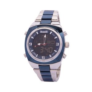 Reloj Boselli B525 Acuático Doble hora Color Plateado con Azul