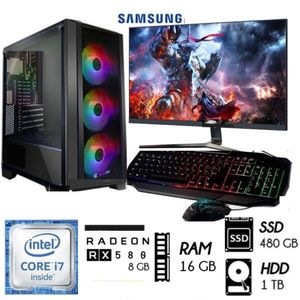 Computadora PC Gamer Core I7 RAM16GB Disco 1TB y SSD 480GB RX 580 8GB Monitor 24