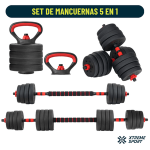 Mancuernas Set de 30 Kg Convertibles + Barra