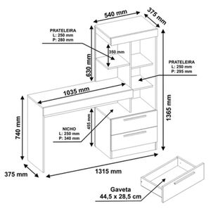 Escritorio Moderno Con Estantes Brenda Blanco 2 Cajones