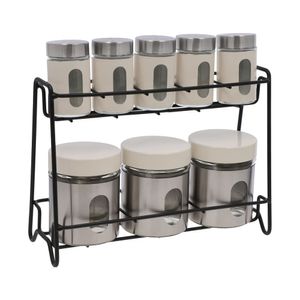 Set 8 Especieros Vidrio con Cubierta de Acero Inoxidable con Rack 2 Niveles