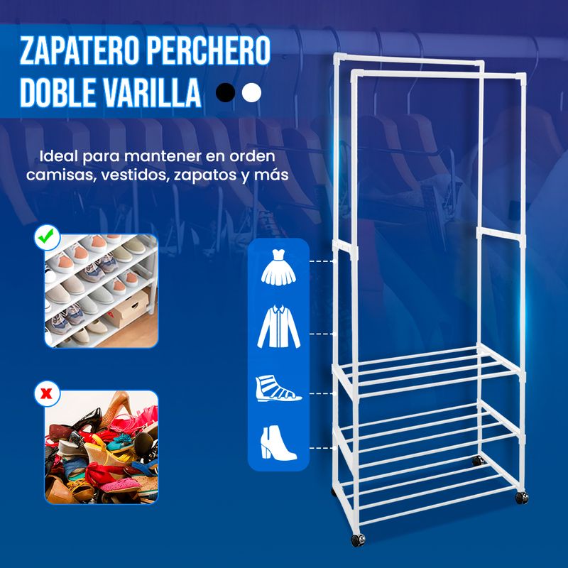 Zapatero Perchero Doble Varilla de 3 niveles - Negro - Promart