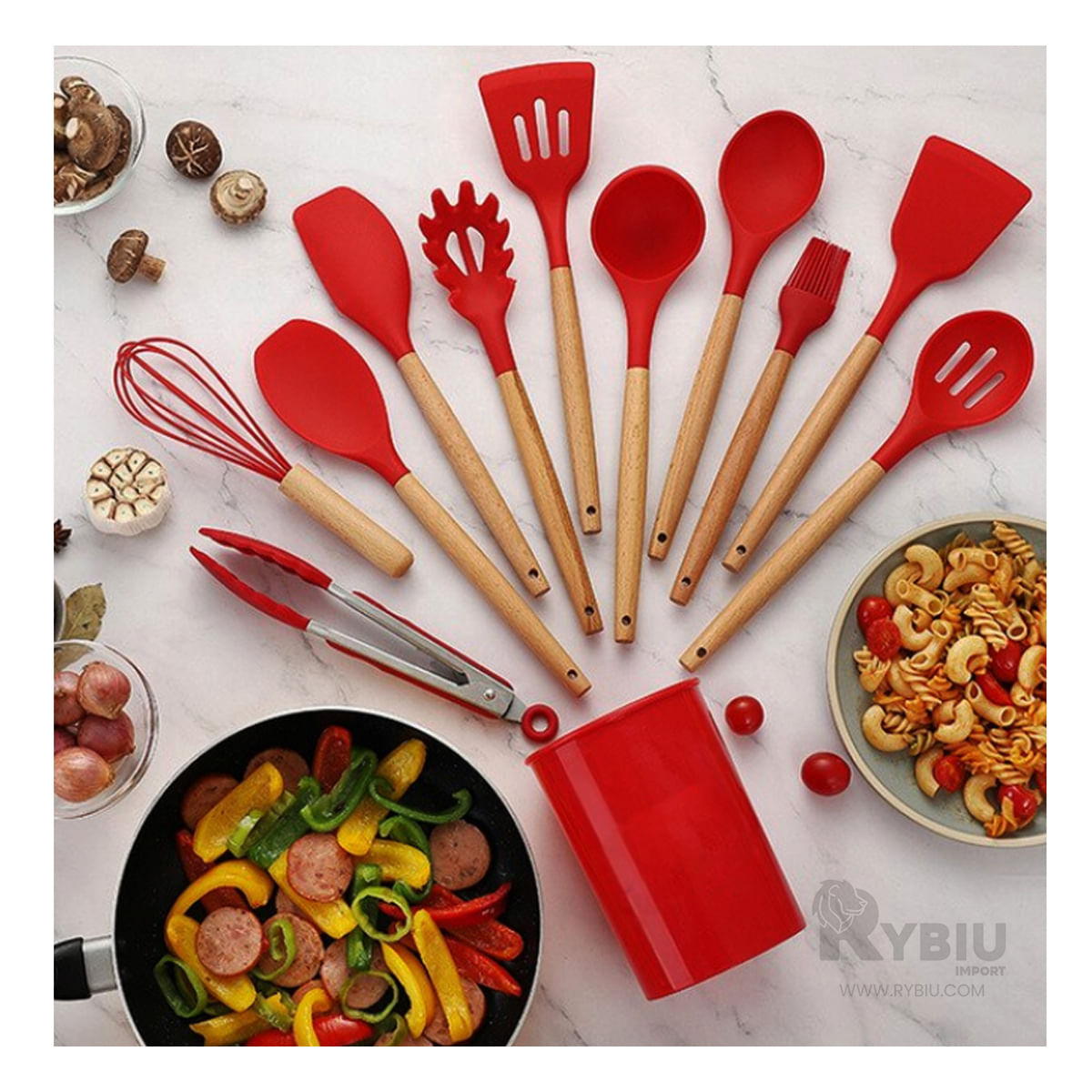 Set De 12 Piezas Utensilios De Cocina Silicona Rojo