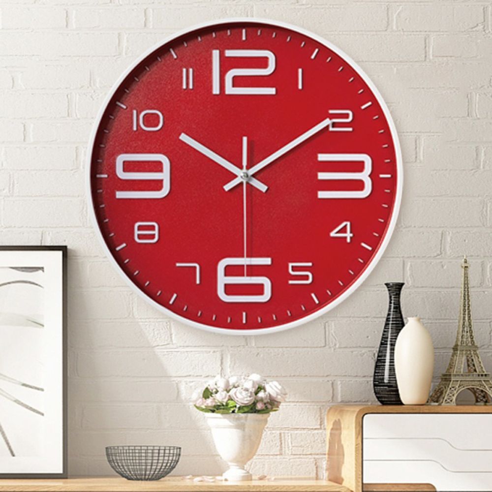 Reloj de Pared para Sala Dormitorio Cocina Silencioso B3 Fondo Rojo 06RJ11 Real Plaza