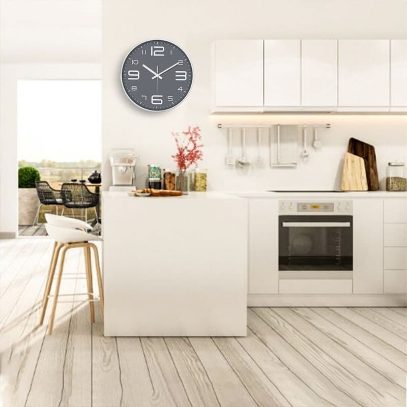 Reloj de Pared para Sala Dormitorio Cocina Silencioso B3 Fondo Gris 09GR11 Real Plaza