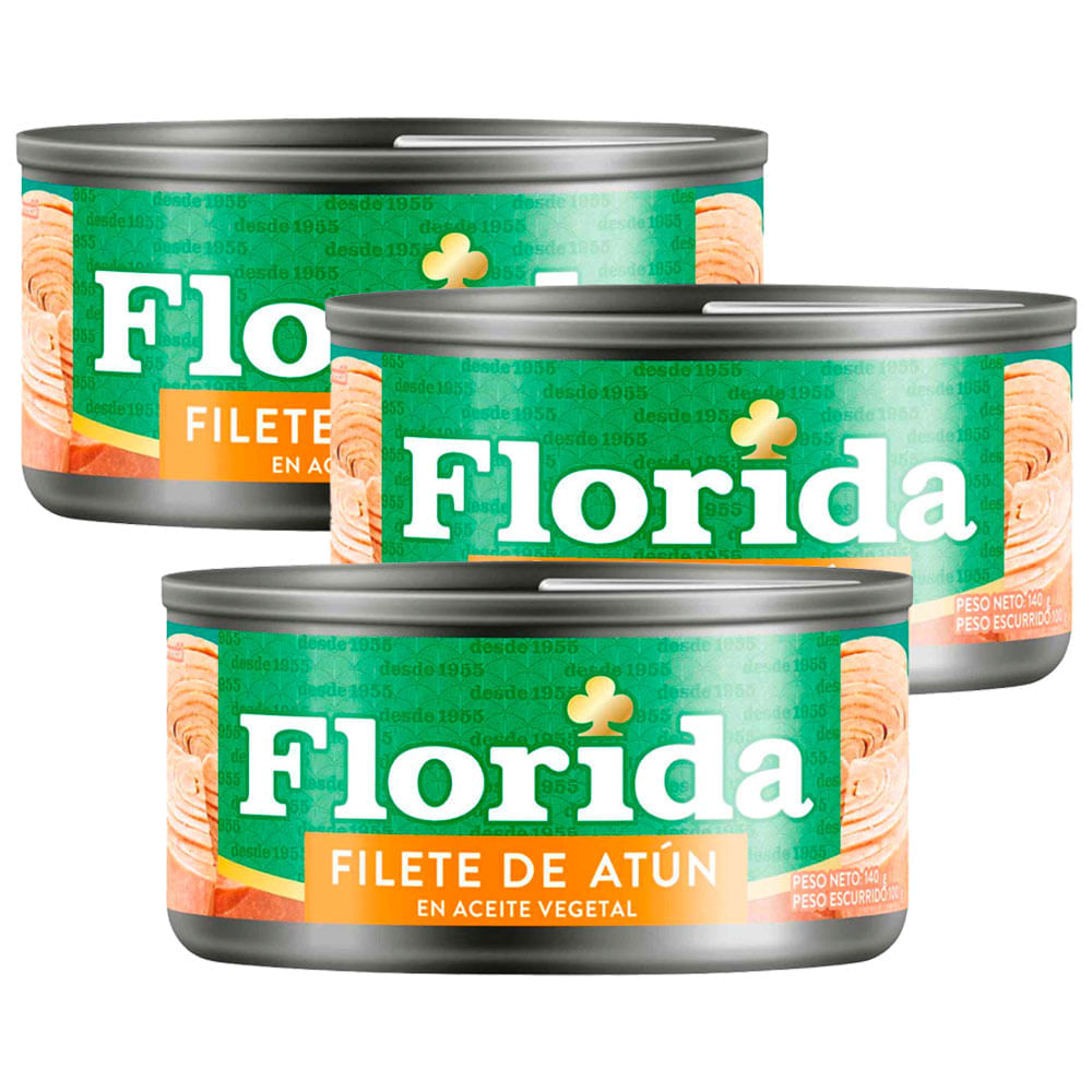 Pack Filete De Atún En Aceite Vegetal Florida 140g Lata 3un Real Plaza 