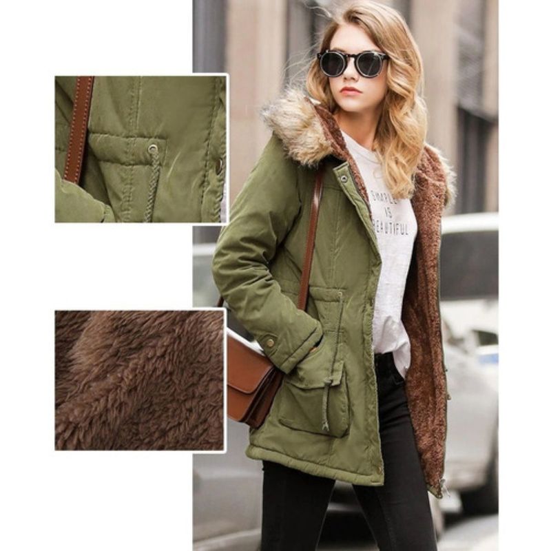 Casaca Abrigo para Mujer Moda Coreana Parka Verde L Real Plaza