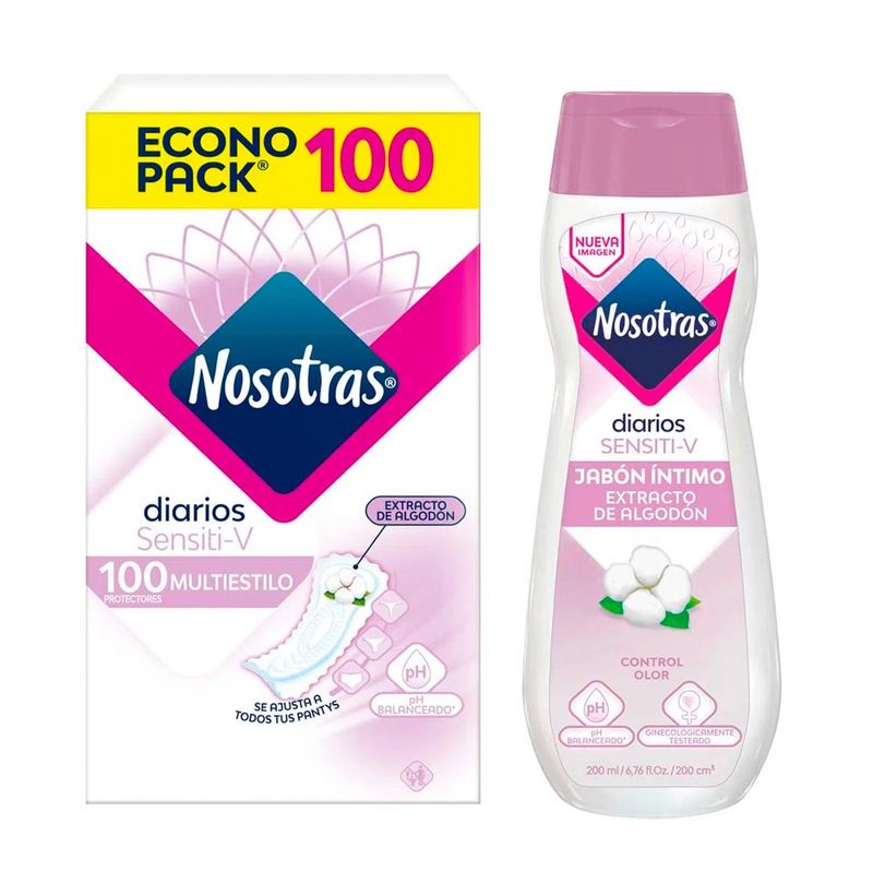 Pack Protectores Diarios Nosotras Sensiti V Paquete 100un Jabón Íntimo Nosotras Sensitive 0037