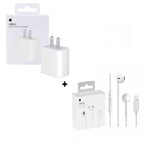 Cargador Apple Cargador 20W + Audífonos Apple  Conector Lightning