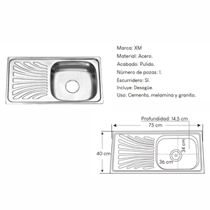 Lavadero de Cocina Acero XM WLS7540G