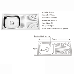 Lavadero de Cocina Acero XM WLS9643A