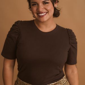 Polo de Algodón para Mujer Barda Cristal con Mangas Recogidas Color Marrón