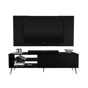 Centro de Entretenimiento 65″ Caxias Mesa de TV y Panel Movenda Negro con Patas de Madera