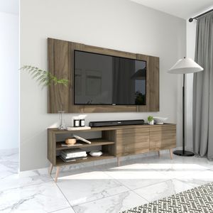 Centro de Entretenimiento 65″ Caxias Mesa de TV y Panel Movenda Gales con Patas de Madera
