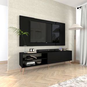 Centro de Entretenimiento 65″ Caxias Mesa de TV y Panel Movenda Negro con Patas de Madera