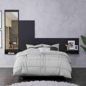 Cabecera Flotante 2 Plazas Olivo con Espejo Movenda Negro