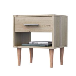 Mesa de Noche Altea con 1 Cajon y Patas de Madera Movenda Duna