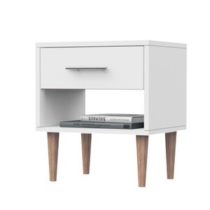 Mesa de Noche Altea con 1 Cajon y Patas de Madera Movenda Blanco