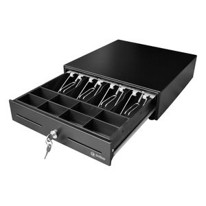 Gaveta de dinero 3NSTAR mediana CD250, cuerpo de acero con bandeja de plástico ABS, negro