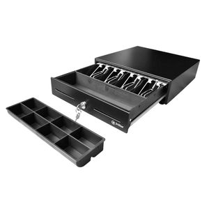 Gaveta de dinero 3NSTAR mediana CD250, cuerpo de acero con bandeja de plástico ABS, negro