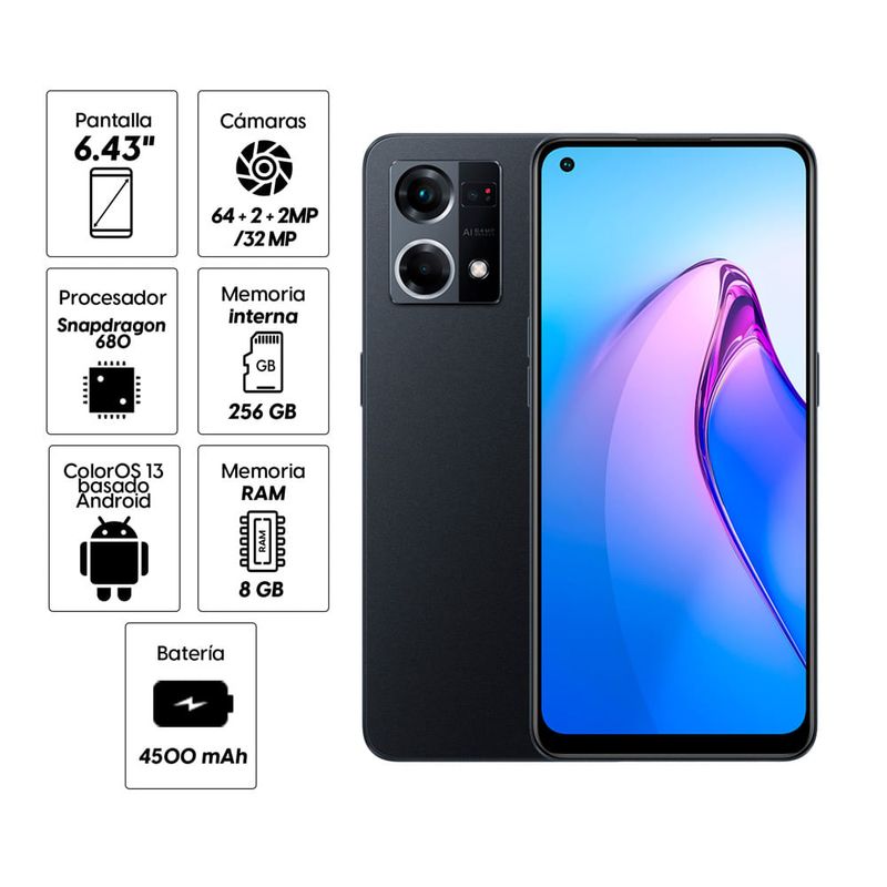 Celular Oppo Reno 7 256GB, 8GB ram, cámara principal 64 + 2 + 2MP ...