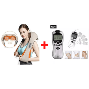 Combo Masajeador de Cuello, Espalda y Hombros + Masajeador Tens con 4 Electrodos