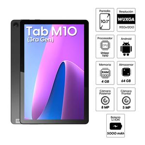 Tablet Lenovo Tab M10 (3ra Gen) TB328FU 10.1" 64GB, 4GB ram, cámara principal 8MP, frontal 5MP, WiFi