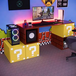 Escritorio Gamer Mario NR 01 200cm Movenda Cerezo con Amarillo