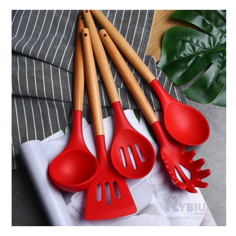 Set de Cucharones Utensilios de Silicona para Cocina Rojo 12PCS 528U -  Promart