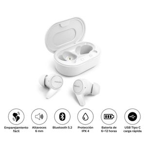 Audífonos Philips TAT1207WT In Ear Bluetooth Blanco