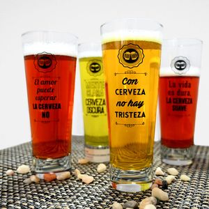 Vaso Cervecero de Vidrio Crisa Decorado 4 Piezas 390 ml o 13.1 oz