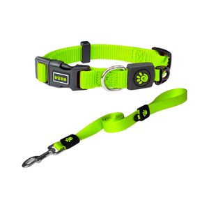 Collar Para Perro Doco Nylon Ajustable L Verde Y Correa