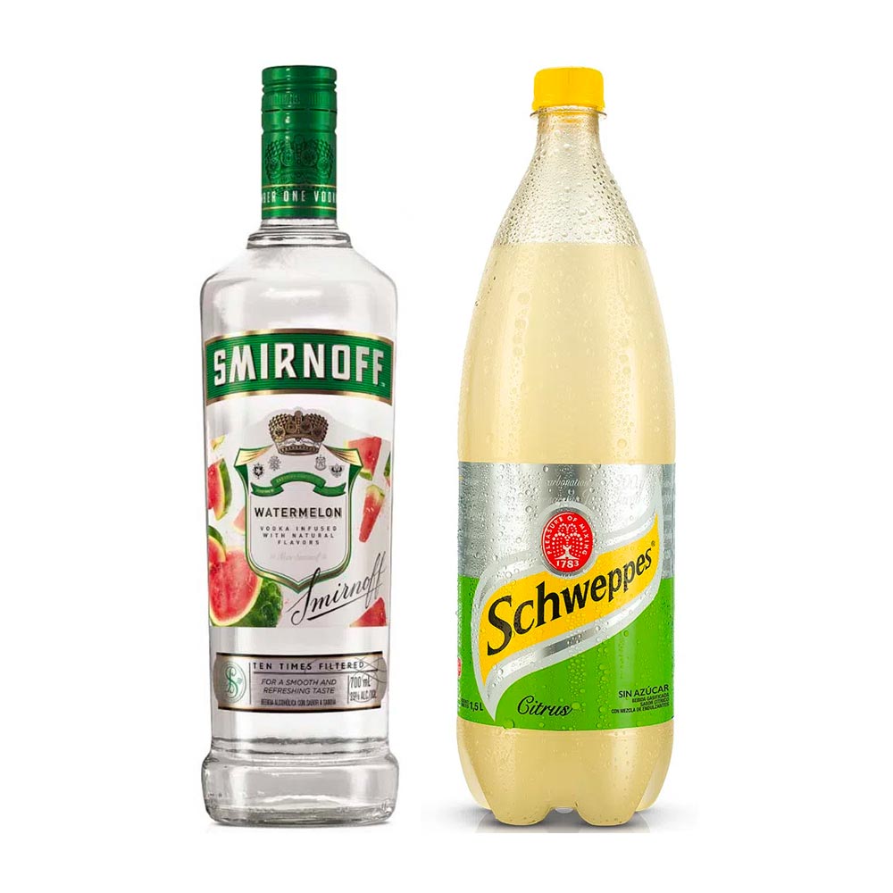 Pack Vodka SMIRNOFF Watermelon Botella 700ml + Ginger Ale SCHWEPPES