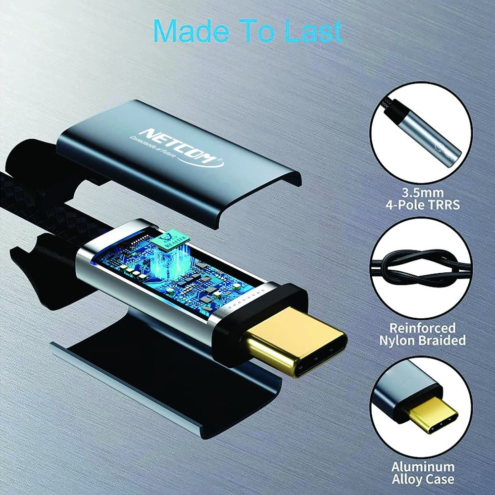 Cable Adaptador TIPO C a JACK 35mm TRRS NETCOM Audio - Real Plaza