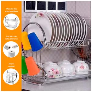 Escurridor Organizador de Platos + Porta Papel Triple Rollo